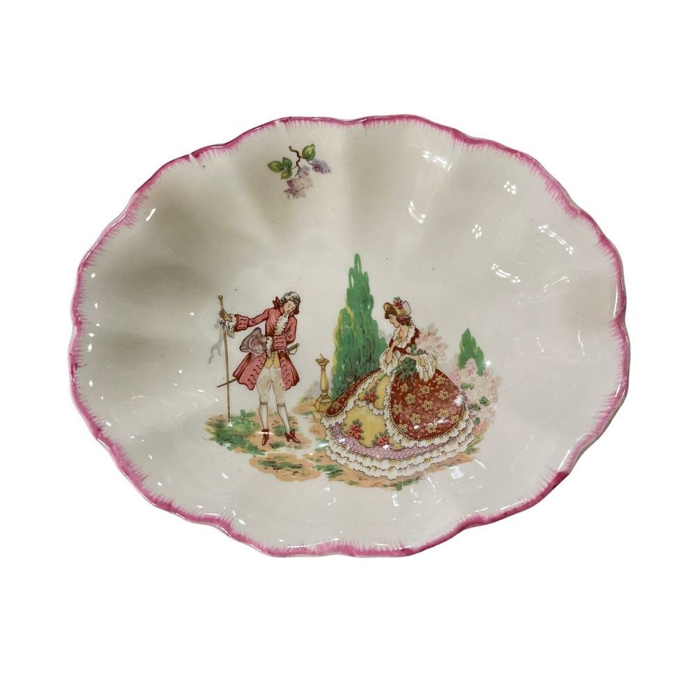 VTG Swinnertons Staffordshire England‎ Porcelain Oval Bowl White Scalloped